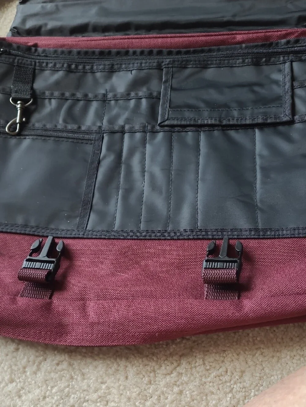 Men's Burgundy Messenger Bag with a Company Logo